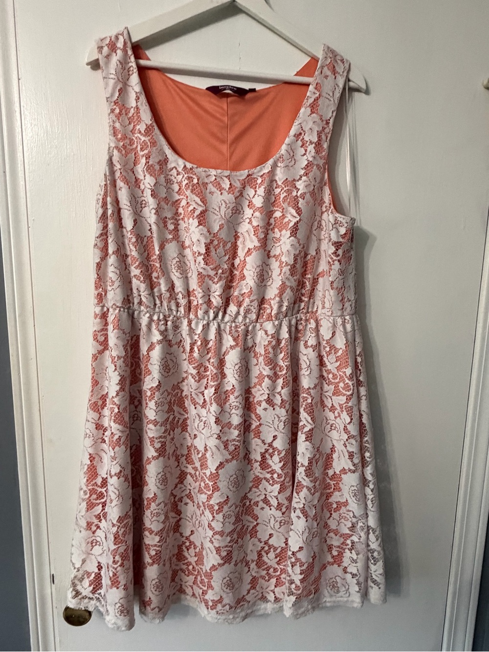 New Look Coral-Lined White Lace Sundress
